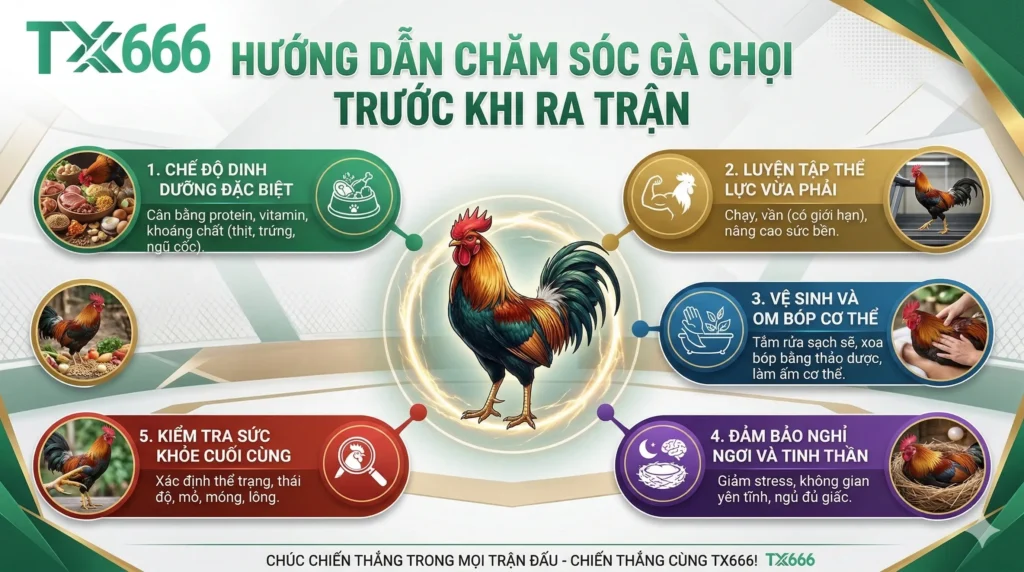 Hướng Dẫn Chăm Sóc Gà Chọi Trước Khi Ra Trận tx666