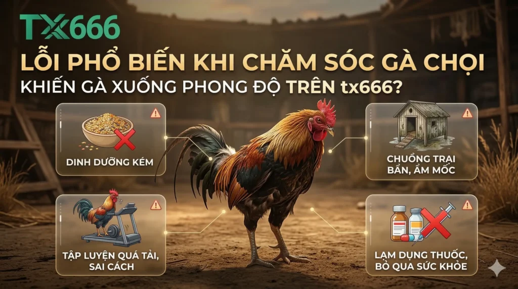 Lỗi Phổ Biến Khi Chăm Sóc Gà Chọi Khiến Gà Xuống Phong Độ Trên tx666