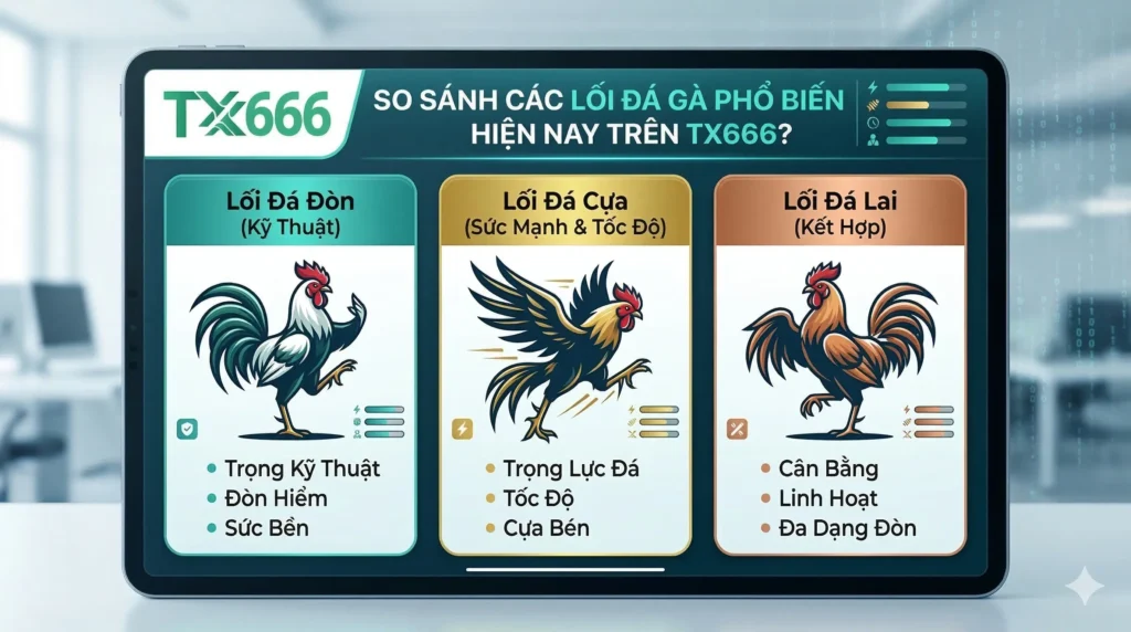 So Sánh Các Lối Đá Gà Phổ Biến Hiện Nay Trên tx666